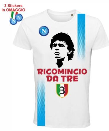 Tshirt Scudetto NAPOLI 2023  Maradona Ricominciamo da Tre +3 stickers in OMAGGIO